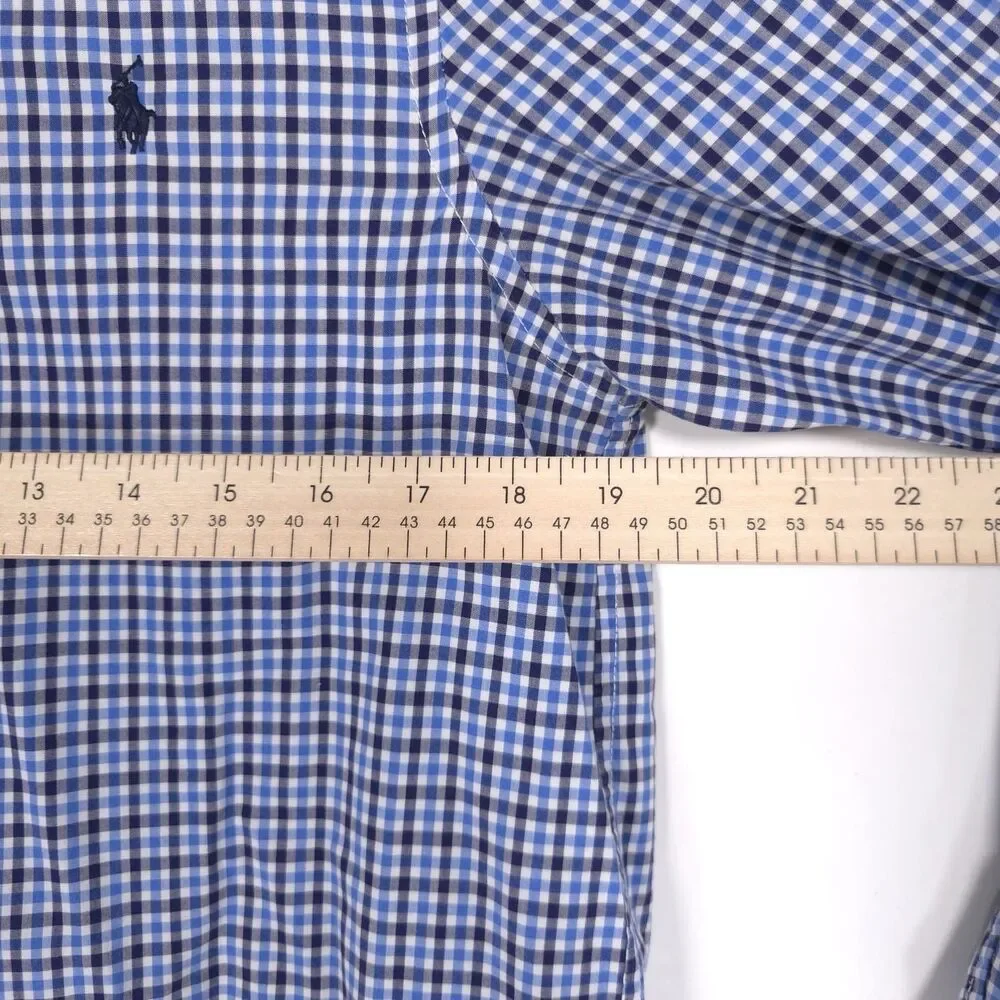RALPH LAUREN Boys Shirt XL 18-20 Long Sleeve Multicolor Plaid Blue Check Cotton